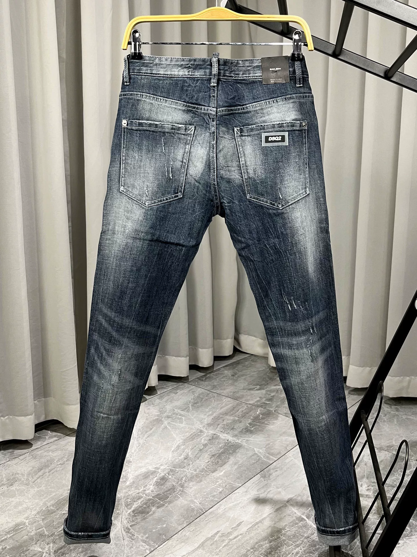 26 New Four Seasons Men's Jeans D2 Slim Fit Tapered Dsquare Long Pants Gray Blue Patchwork Heavy Craftsmanship High-End Foto QC de TAOBAO na Qualit.ly