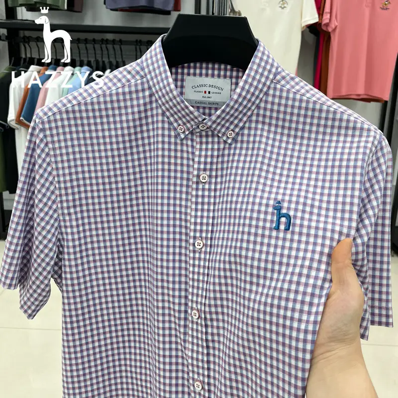 Hazzys New Haggis Summer Men's Short-sleeved Shirt Plaid Comfortable Non-iron Business Casual Fashion Shirt