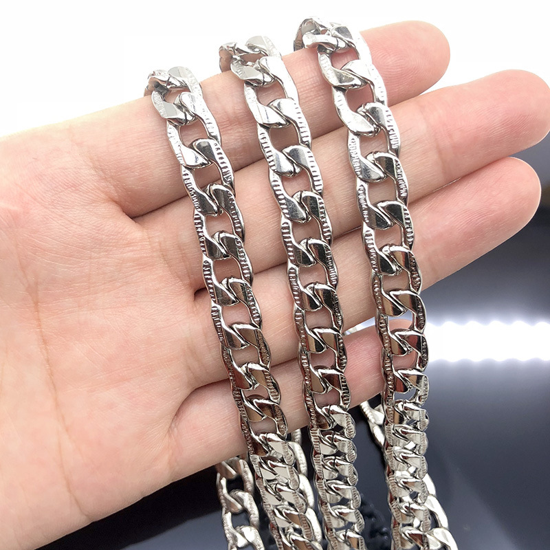 Stainless steel double-sided indentation chain 9mm European and American popular punk style men's bracelet necklace chain wholesale