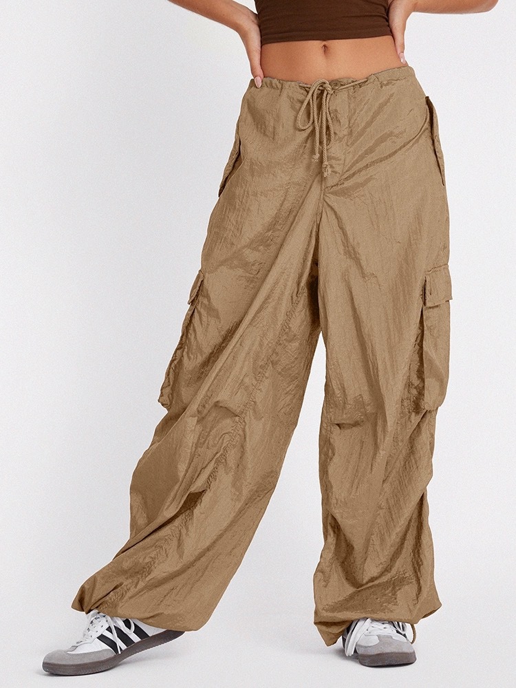 24 Park Caiying's Same Style American Sexy Big Flap Pocket Pants High Waist Slim Casual Drawstring Waist Overalls Pants for Women 3221