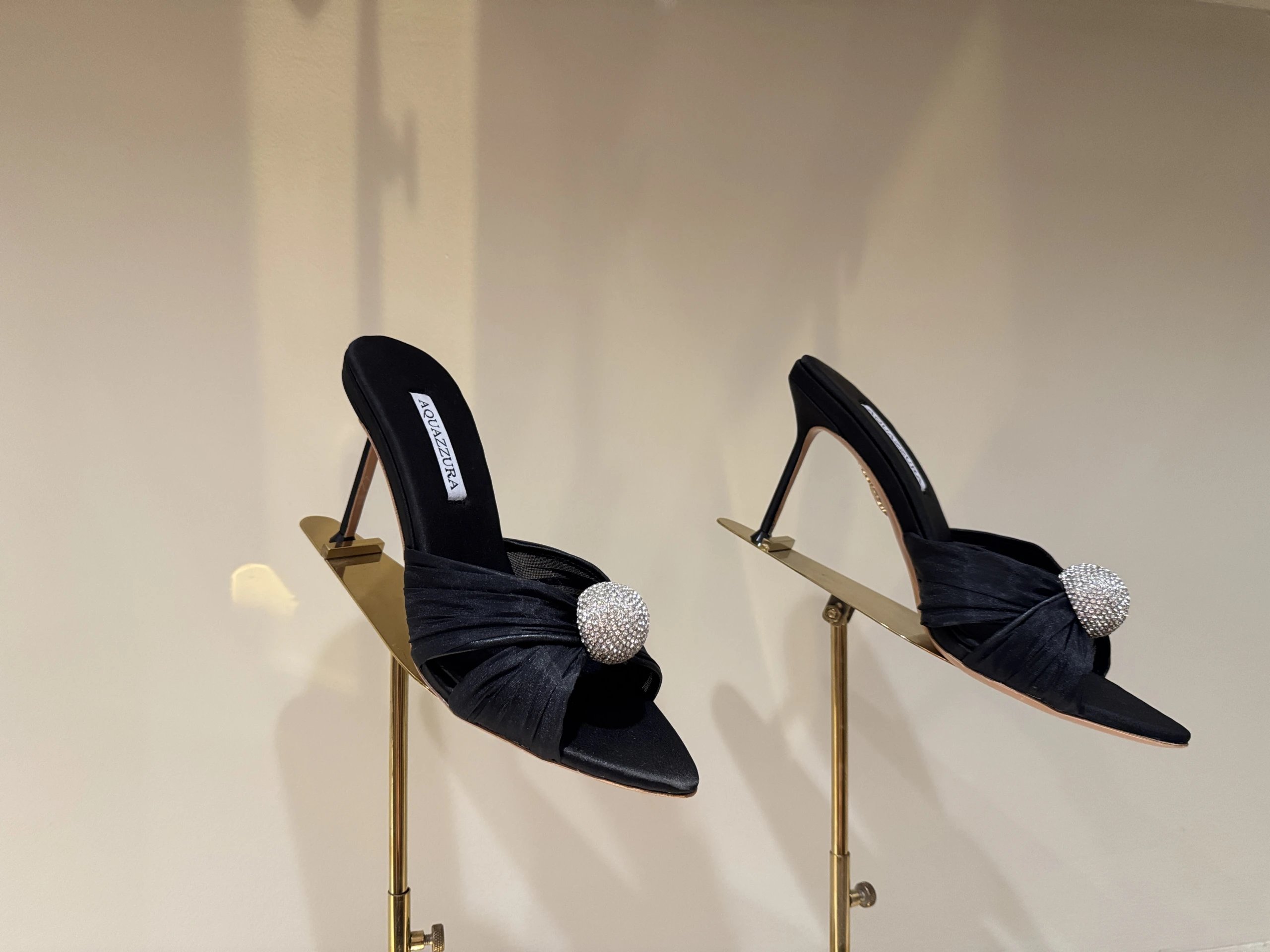 AQUAZZURA Black Crystal Mules