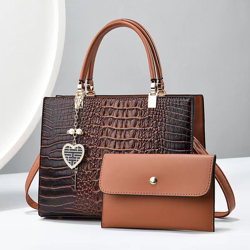 Taizhou Women's Bag Bright Leather Crocodile Stone Pattern Bag Texture Large Capacity Single Shoulder Satchel Mother Bag Large Bag Bag