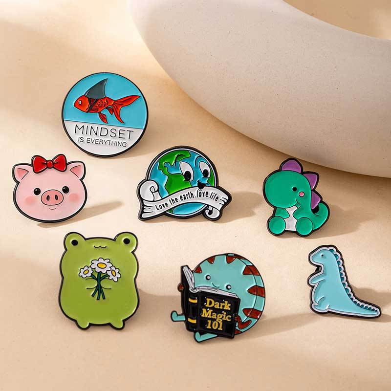 Cross-Border Hot-Selling Cute Cartoon Lucky Koi Series Badges, Protect-The-Planet Pins, Creative Dinosaur and Frog Badges