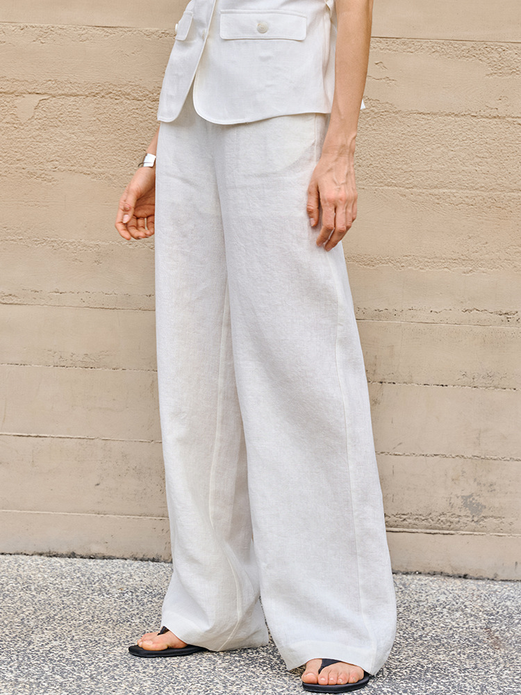 100% Linen Loose Straight-Leg Pants, Old Money Style, High-Waisted Fashionable Linen Casual Pants for Women, Spring and Summer