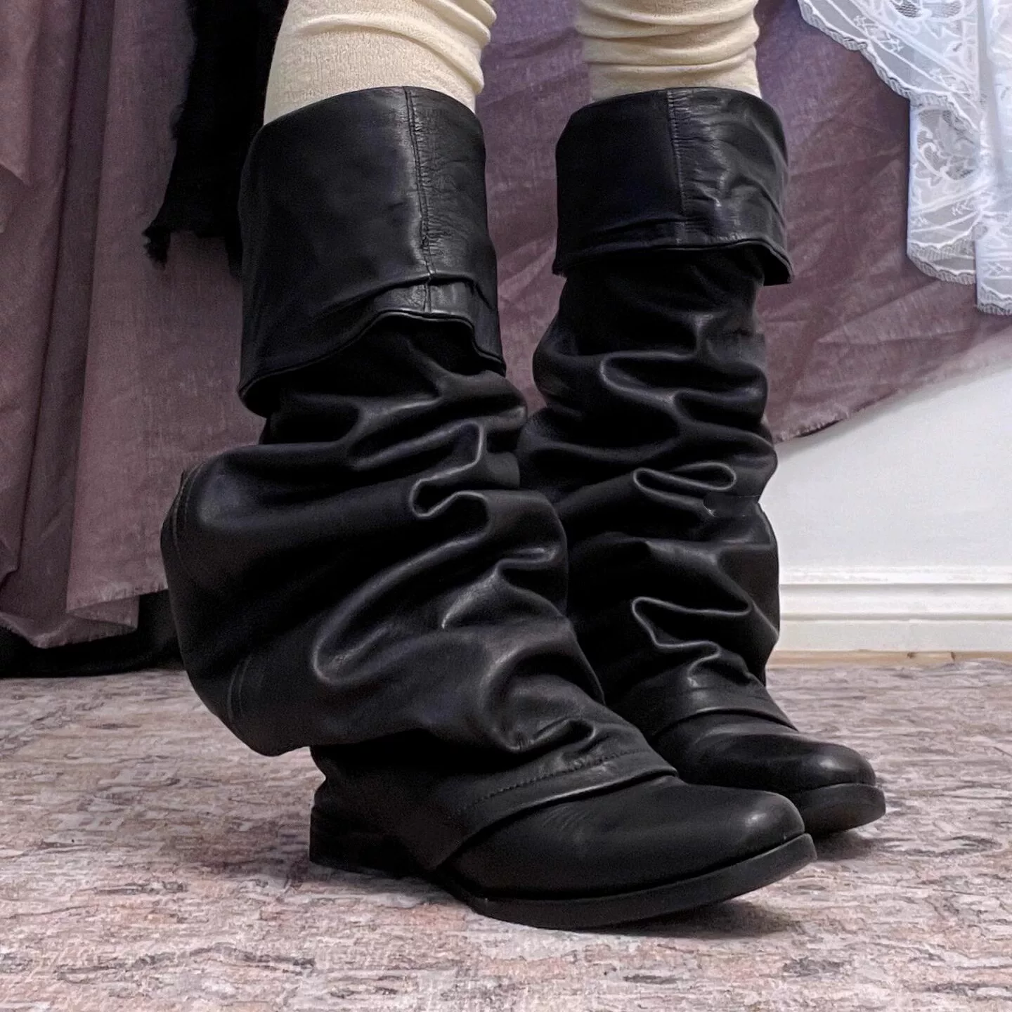 Fury, make old, pile up boots, women's ancient riding boots, thick heel boots, long tube boots, medieval drawstring boots, cowboy boots, pants boots