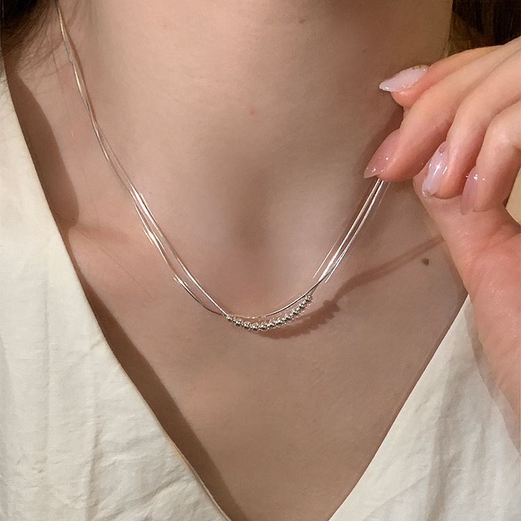 Titanium Steel Color-free Minimalist Double-layer Beaded Silver Snake Bone Chain Necklace Female Niche All-match Elegant High-grade Clavicle Chain