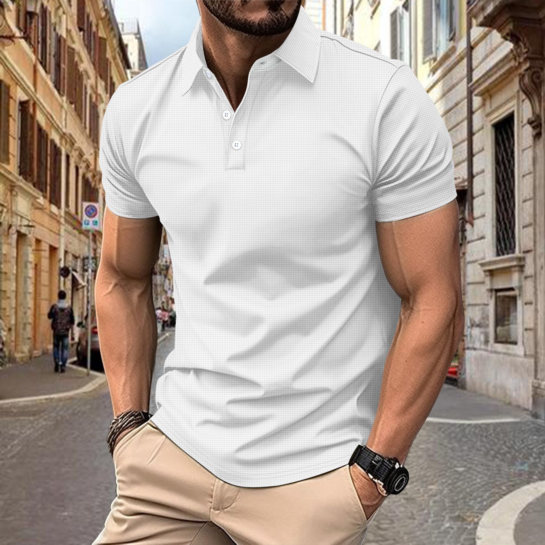 Cross-Border Amazon Summer Muscular Men's Polo Shirt Fashionable Breathable Large Size Lapel Men's Sports Polo Shirt T-Shirt