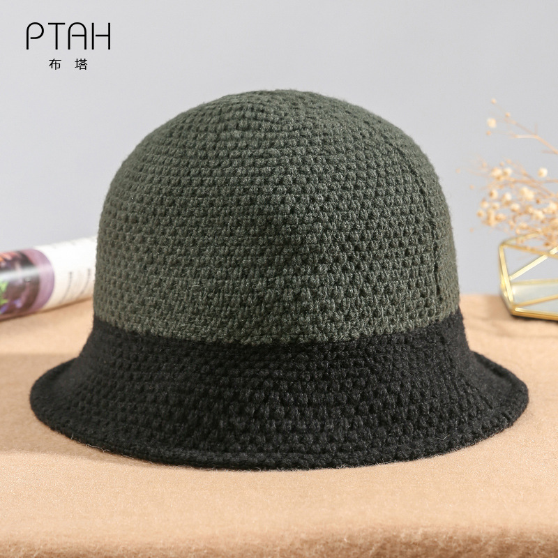 Buta Wool Hat Children's Autumn and Winter Big Head Covering Face Shown Face Small New All-match Warm Knitted Fisherman Hat 8147
