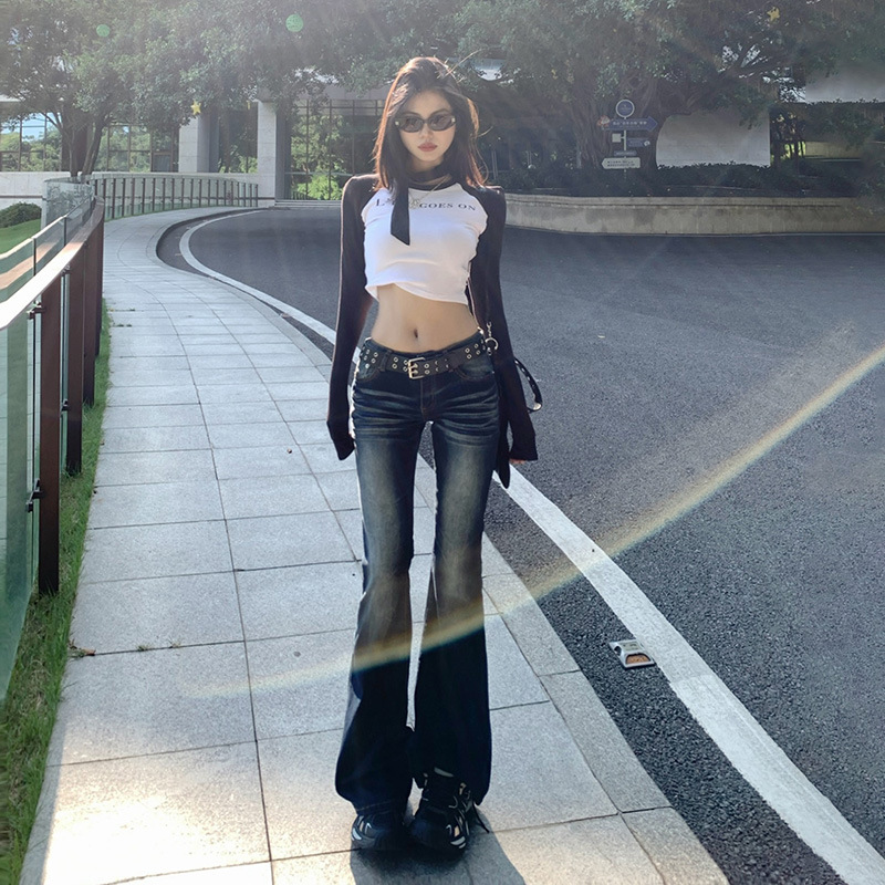 YC & American style nostalgic low waist hot girl flared pants versatile stretch slim slim slim jeans women & long pants