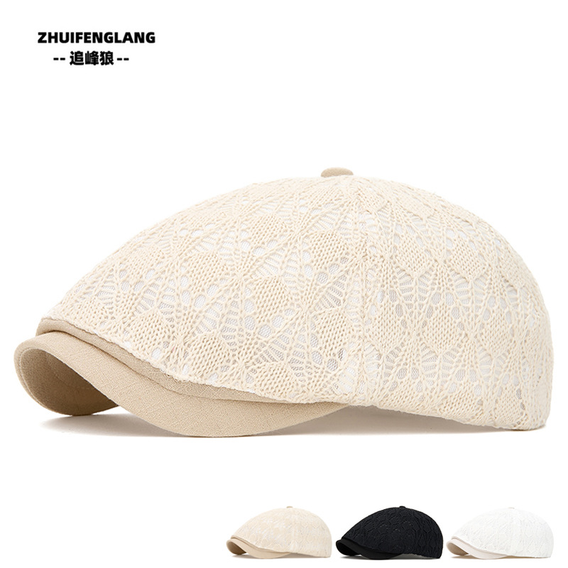 Women's Summer Knitted Hollow-Out Beret Versatile Breathable Newsboy Cap Thin Sunshade Cap Fashionable Forward Cap