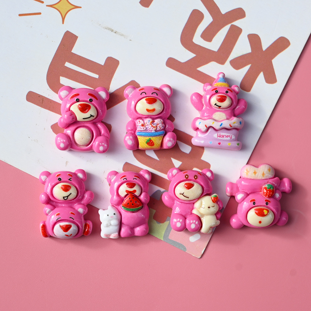 Cute Super Cute Cartoon Strawberry Bear Cake Sit Series Resin Accessories DIY Cream Glue Accessories Handmade Materials