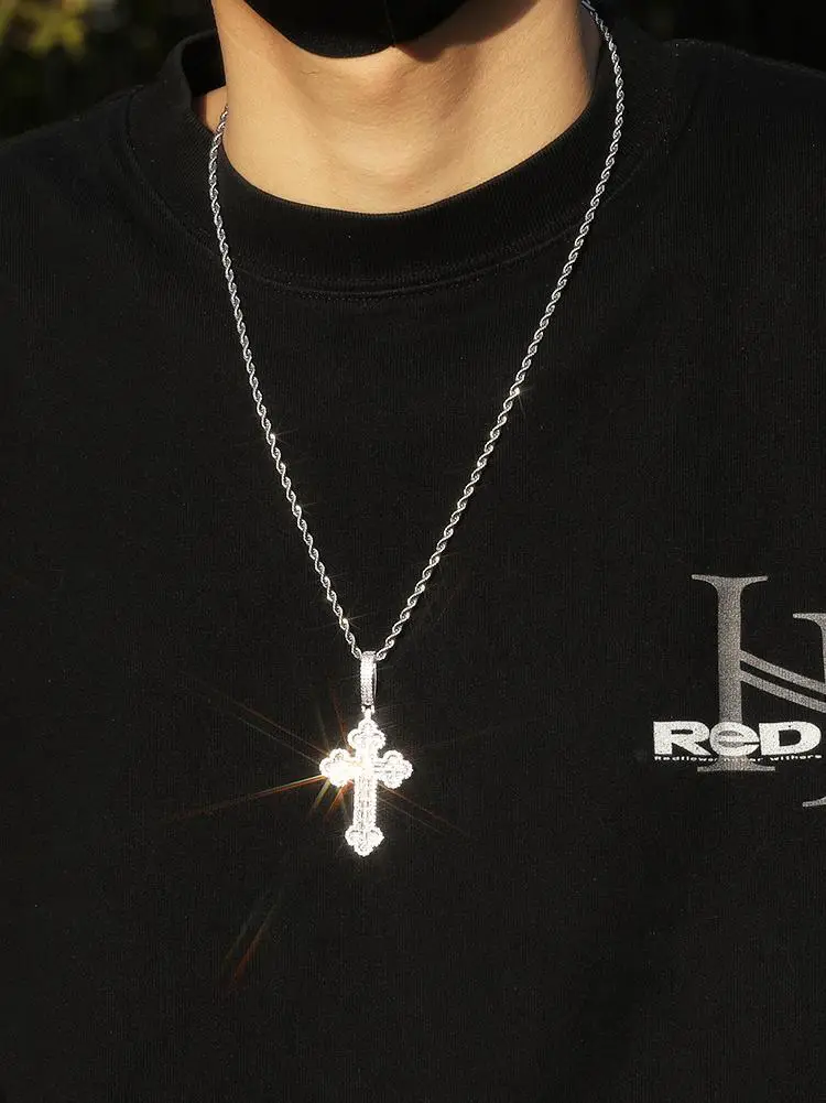 Large Cloud Zircon Cross Pendant Hiphop hip hop Rap Diamond Accessible Luxury Stylish Versatile Trendy Men's Necklace