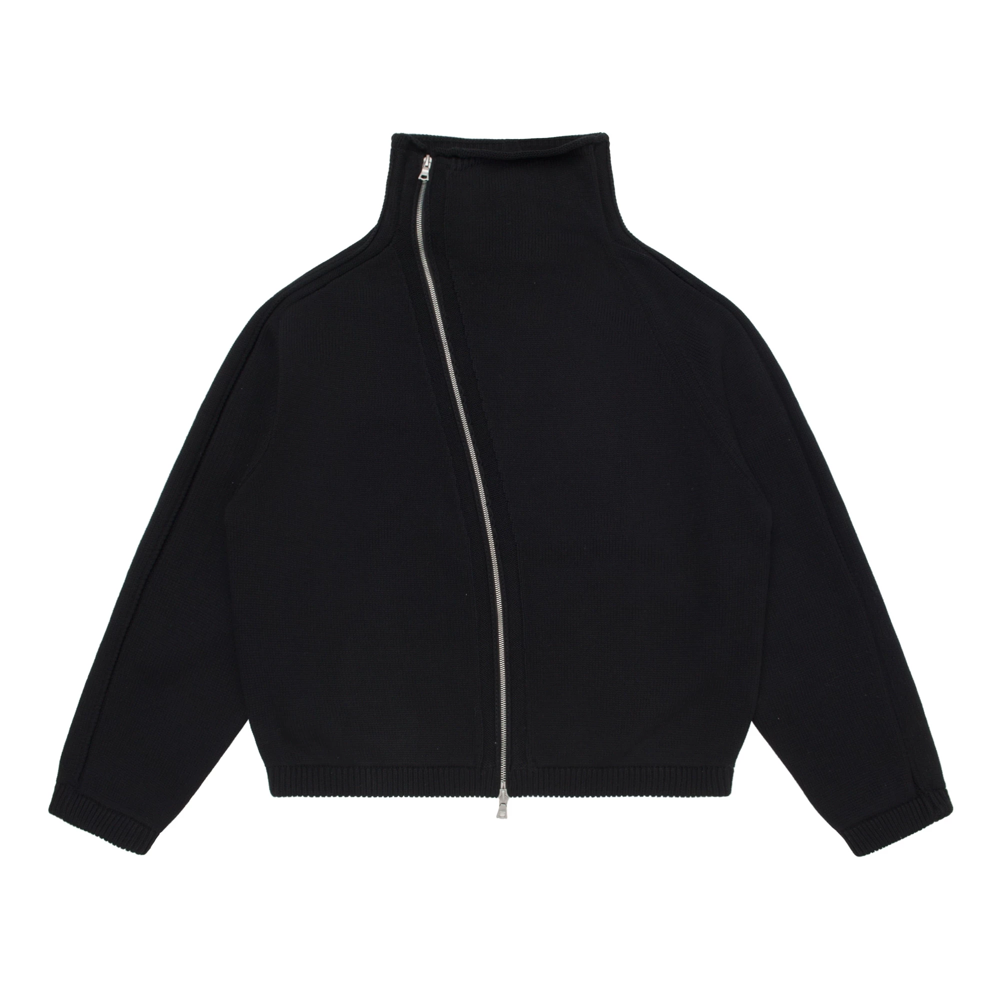 DVN rare 25SS Zip Up Sweater irregular zipper stand up collar washed knit sweater jacket