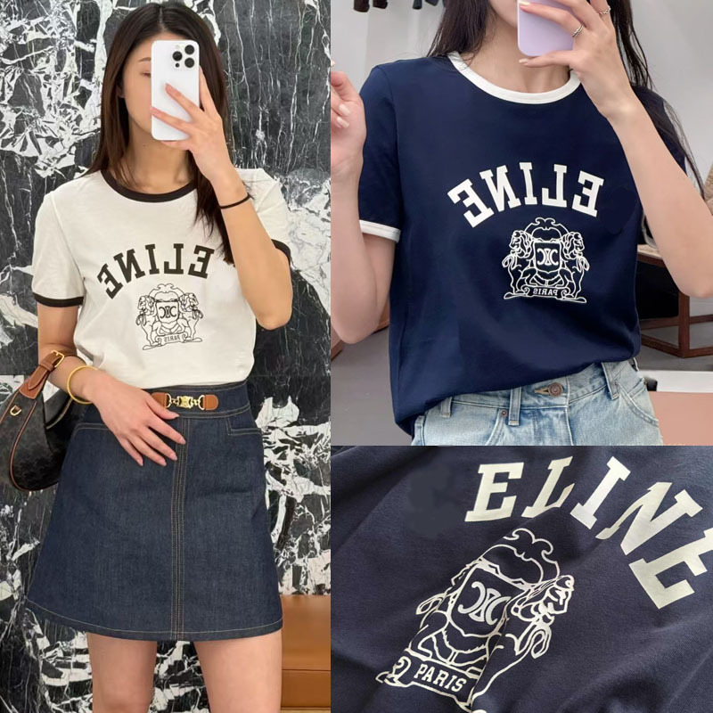 Real Shot of Spring and Summer New Ce Style Badge Cotton Knitted T-Shirt Letter Short-Sleeved T-Shirt Casual Versatile Bottoming Top for Women Foto QC de 1688 na Qualit.ly