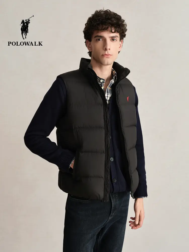 Polowalk Men's down Vest Vest 2024 New Arrival Winter Stand Collar Pure Color Simple Warm Easy Matching Coat