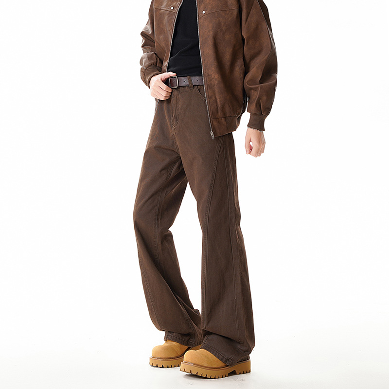 Melard Coffee-Colored Diagonal-Cut Jeans for Men, Spring and Summer, Pure Cotton, Heavyweight Straight-Leg Pants, Vibe Slim-Fit Pants