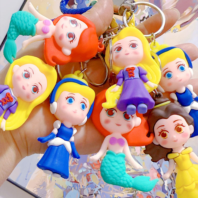 Multifunctional Creative Braided Rope Princess Style Cartoon Keychain Mixed Doll School Bag Pendant Car Key Accessories