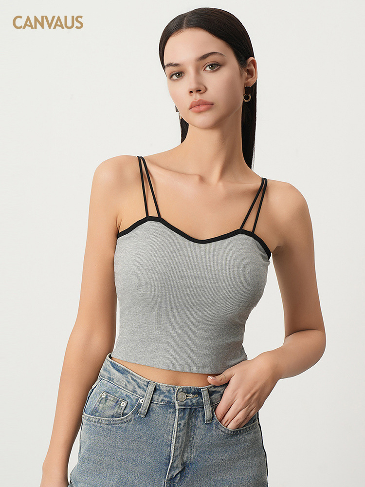 CANVAUS Double Shoulder Strap Camisole Women's Backless Top with Chest Pad