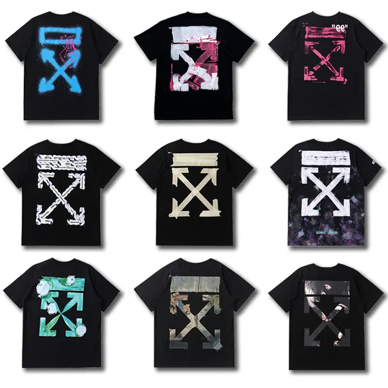 Tested Version Off Hot Stamping Tape Printed Arrow Ow Short-Sleeved Round Neck Men's Loose Women's Large Size White Couple T-Shirt