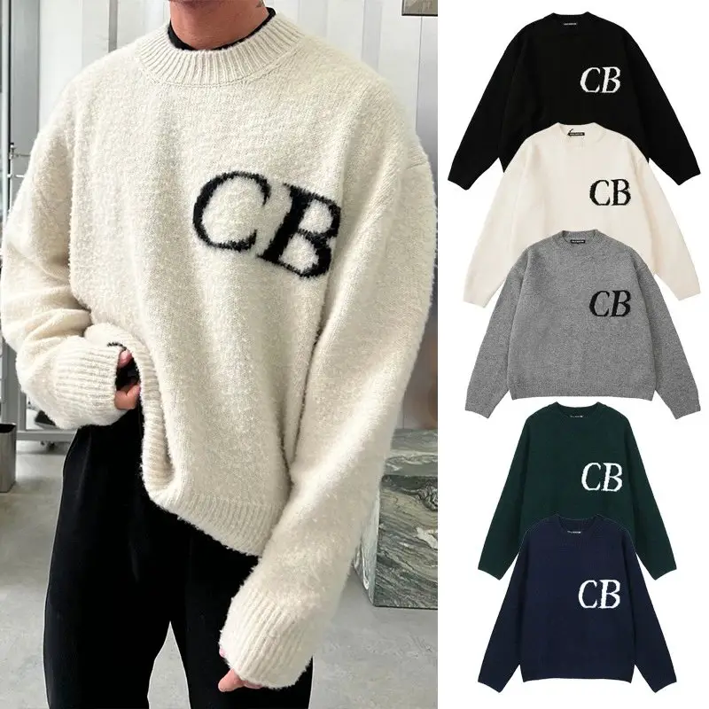 Letter Jacquard Loose Couple American Trendy Brand Men's and Women's Knitted Sweater