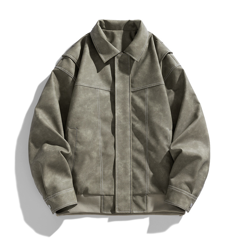 American Style Retro PU Leather Jacket Men's High Street Loose Lapel Jacket Fashionable Spring and Autumn High Season Casual Jacket Men's