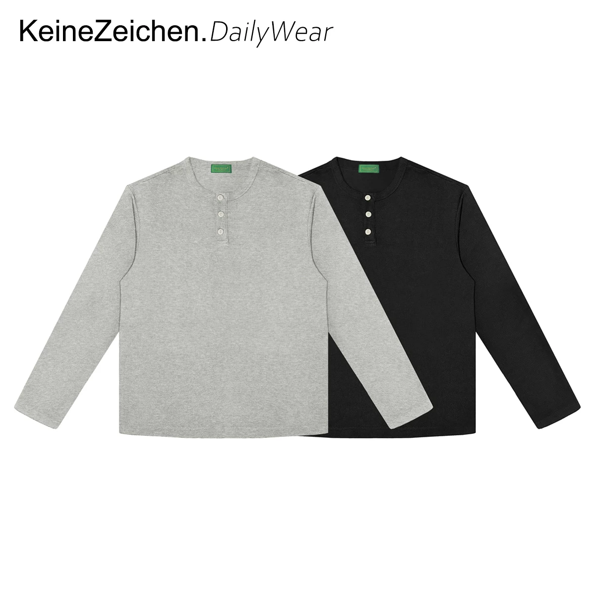 NO LOGO Thermostatic Warm Leather Diamond Waffle Henley Collar Slim Fit Slimming Base Long Sleeve