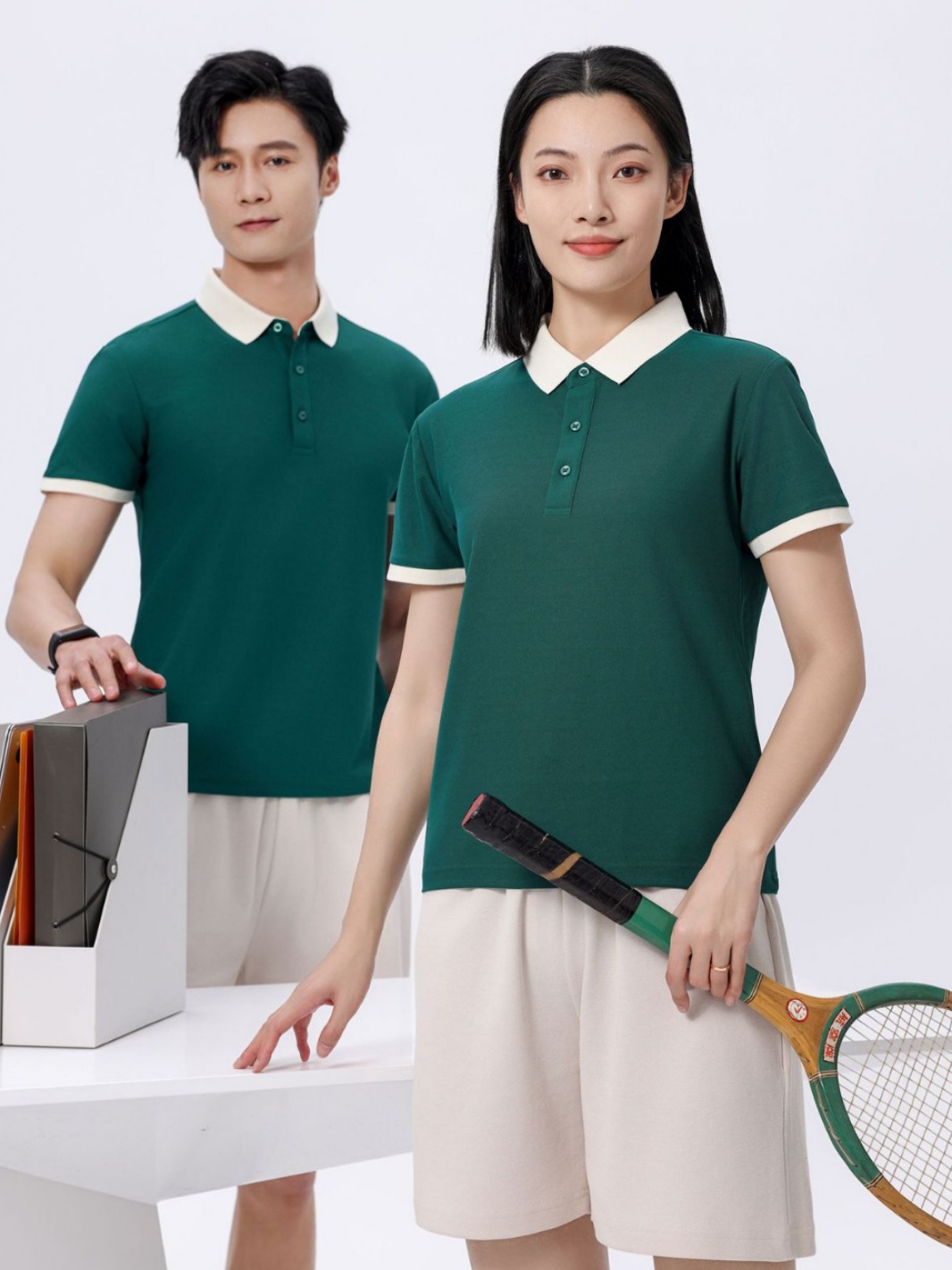 Oil-proof mulberry silk polo shirt short-sleeved tea restaurant work clothes T-shirt auto repair lapel work clothes printed LOGO
