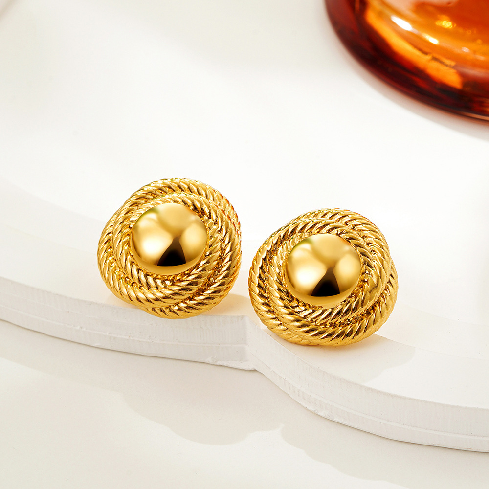 European and American Cross-Border 18K Gold Knot Braided Wrapped Round Bead Earrings Spiral Thread Texture Earrings Amazon Earrings