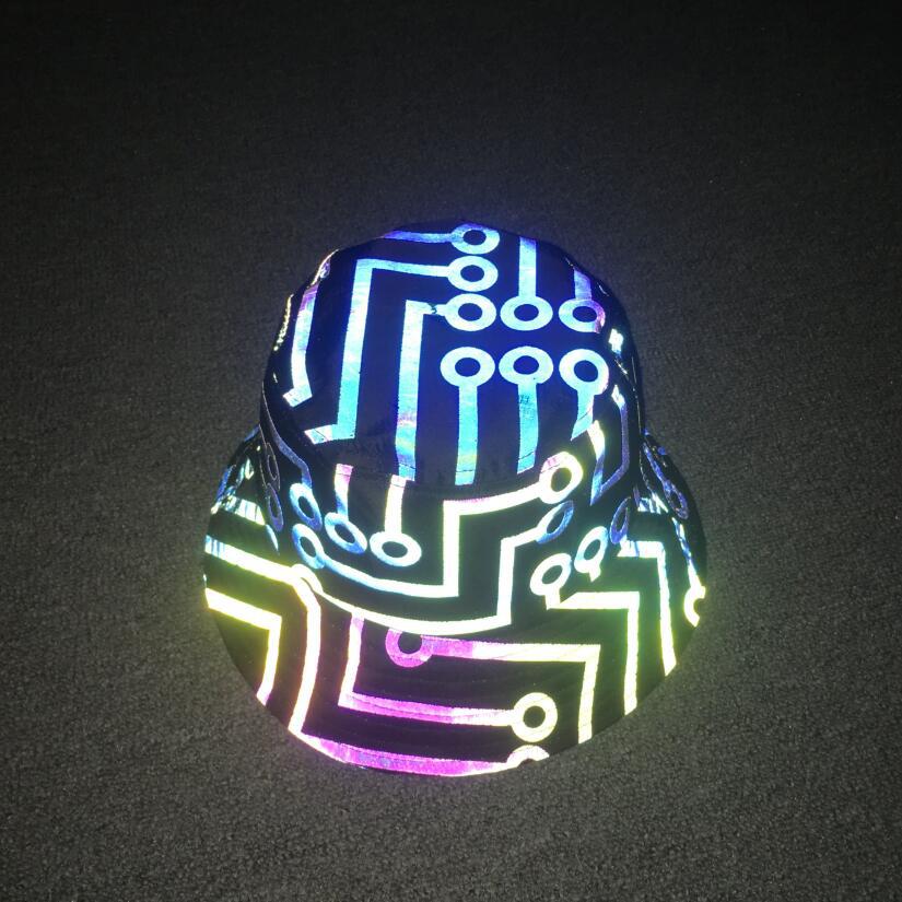 Cross-Border circuit pattern garbled colorful reflective fisherman hat European and American personality hip-hop sun hat outdoor leisure sun hat