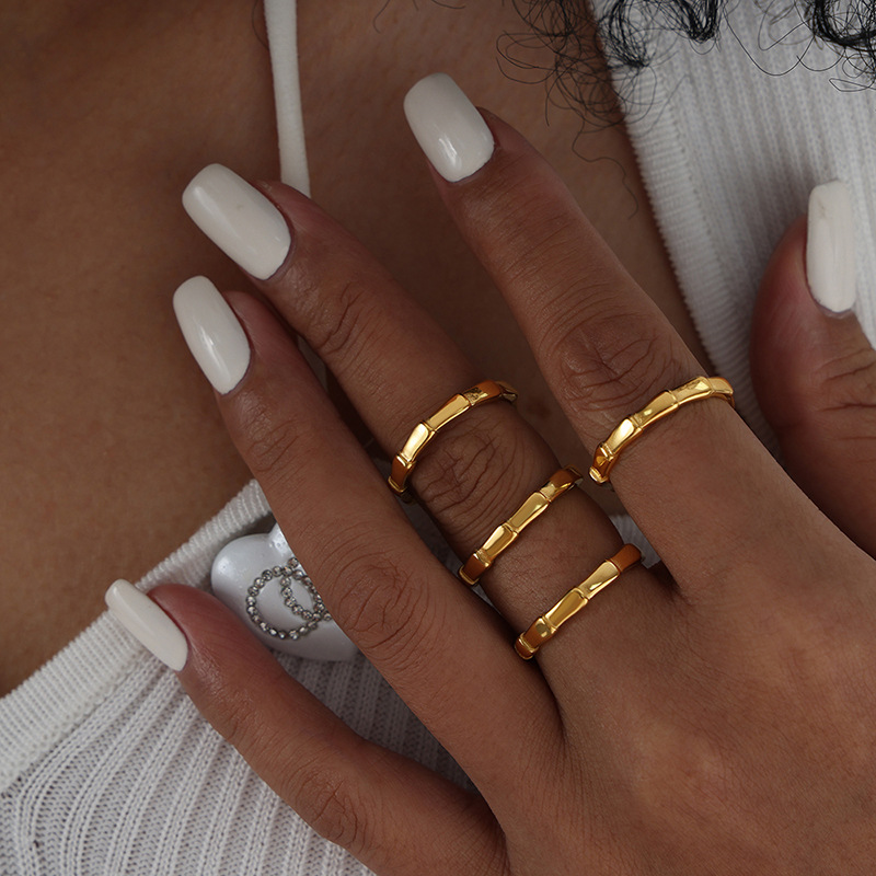 Titanium Steel Electroplated Bamboo Style Simple Ring Women's European and American New Mid-ancient Style High Cold Elegant Personalized Stacked Ring