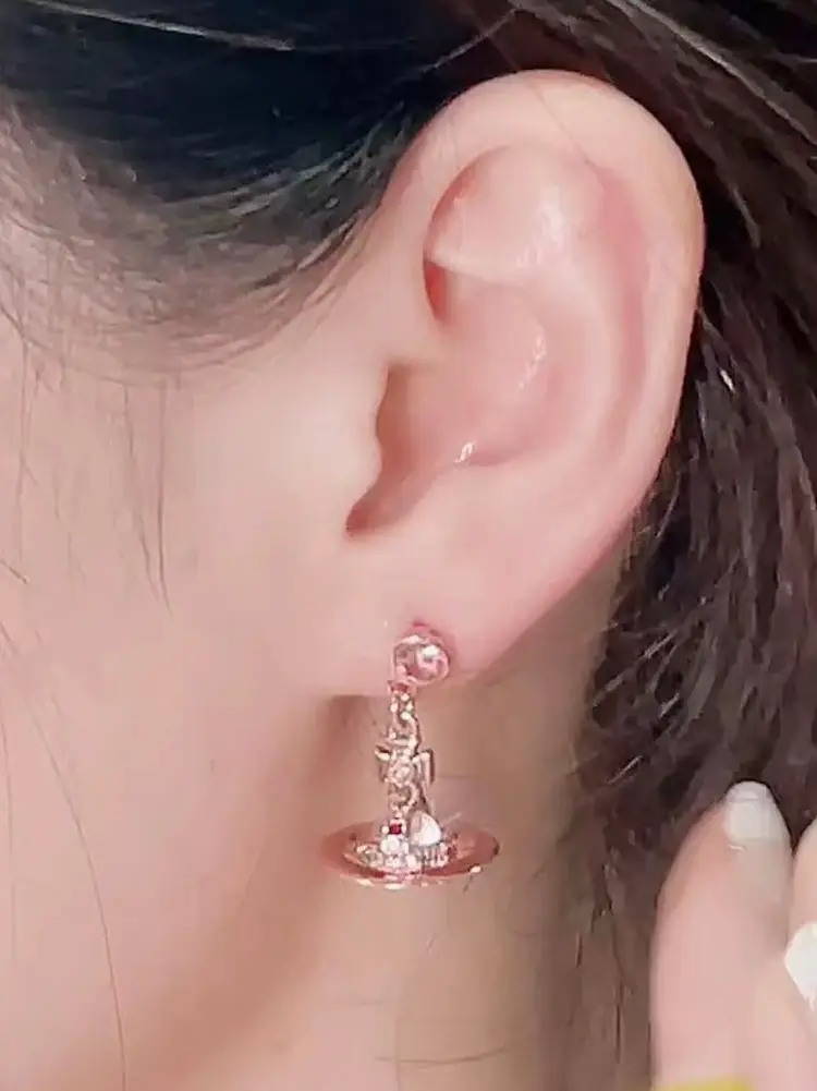Nana Space - Mrs. Xi's Delicate Small Stud Earrings with Diamonds, Exquisite and Delicate Saturn Ufo Orb