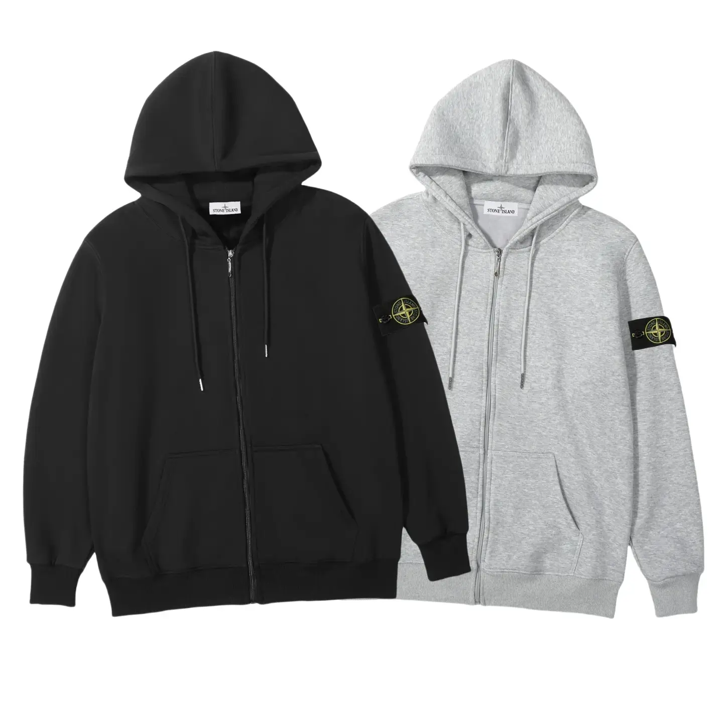 Stone Pour emblem Hooded Zipper Sweatshirt