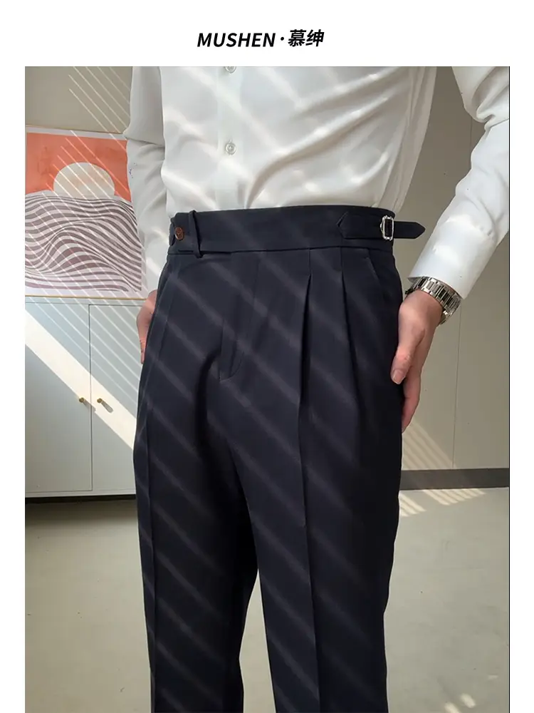 Mushen Italian Style Retro Casual Wool Trousers Naples Straight Pants Business pure color Easiest for match pants