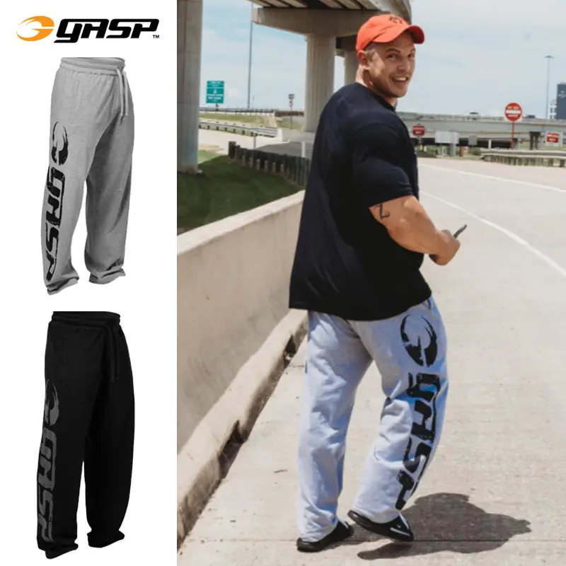 GASP fitness pants men's pants straight muscle men's fitness bodybuilding training sweat pants large size loose deep squat pants running