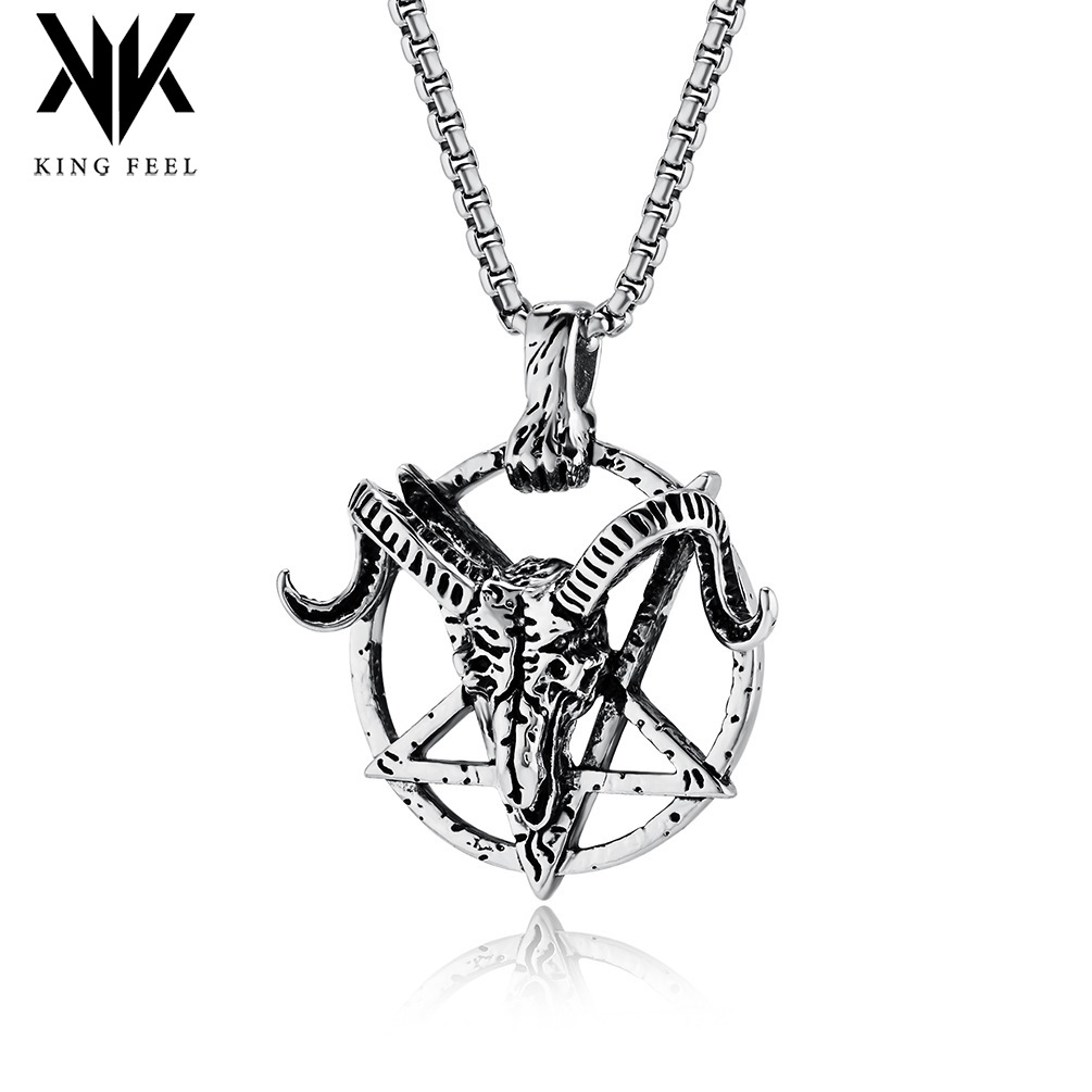 Cross-border retro Dark Wind devil Satan goat five-pointed star titanium steel pendant men's hip hop wear necklace jewelry