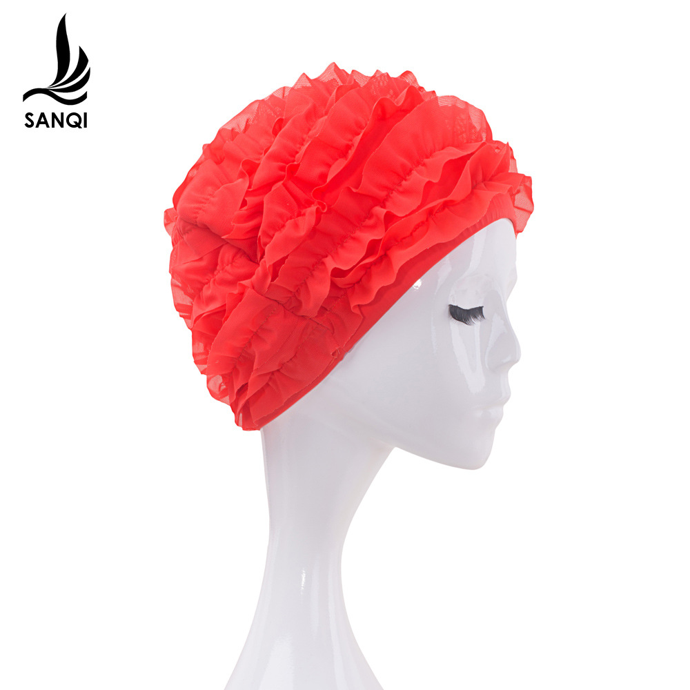 Sanqi Swimming Cap Women's Long Hair Korean Ear Protection Comfortable Fashion New Sports Equipment Large Cloth Hot Spring Swimming Cap