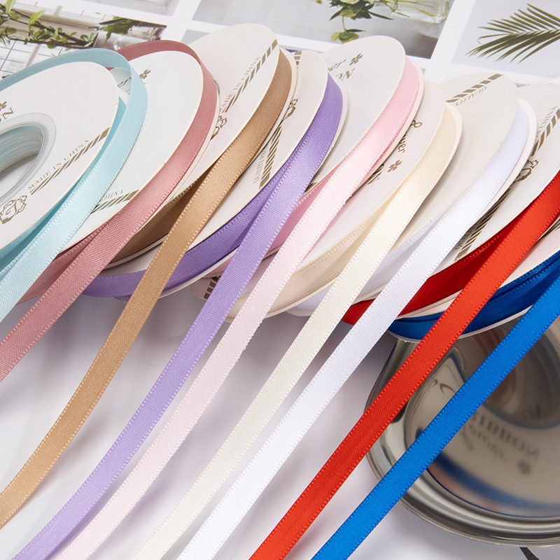 6mm Encrypted Double-Sided Polyester Solid Color Ribbon Fine Woven Ribbon Wedding Bow Birthday Cake Gift Wrapping Ribbon