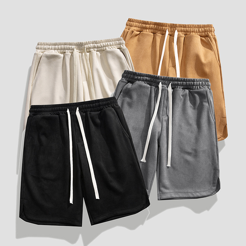 Solid Color Design Sense Sports Pants Men's Summer Loose All-match Drawstring Suede Hong Kong Style Casual Shorts for Men