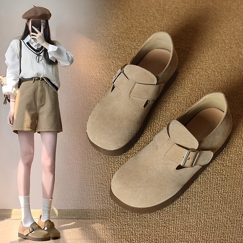 ZHR Retro Soft Bottom Burken Shoes Women's Autumn Explosions Ugly MengMeng Maillard Style Single Shoes All-inclusive Breathable Bean Shoes