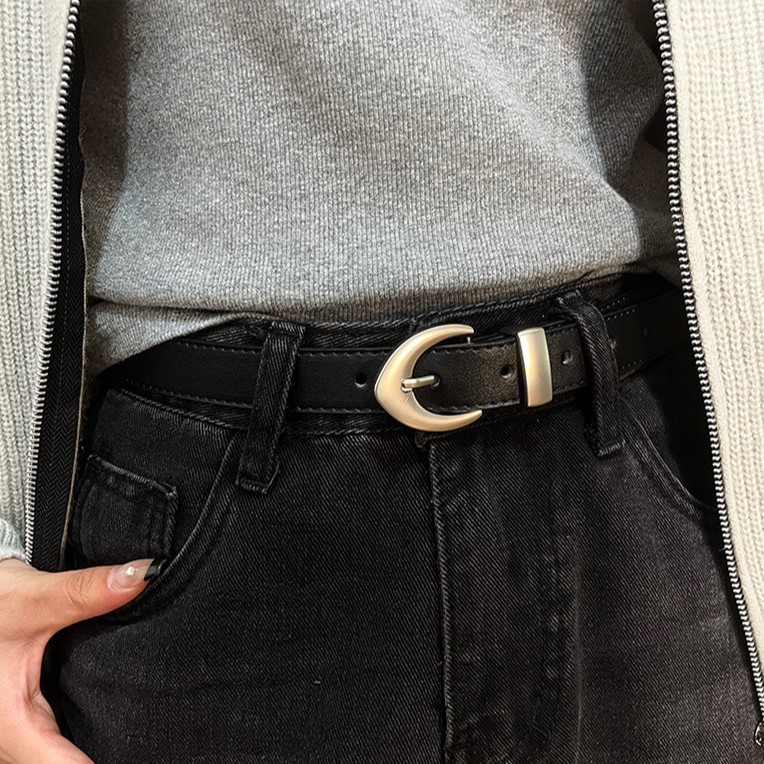 2025 New Black Matte Silver High-end Sense Belt Women's Belt Women's Jeans Women's Trendy Trousers