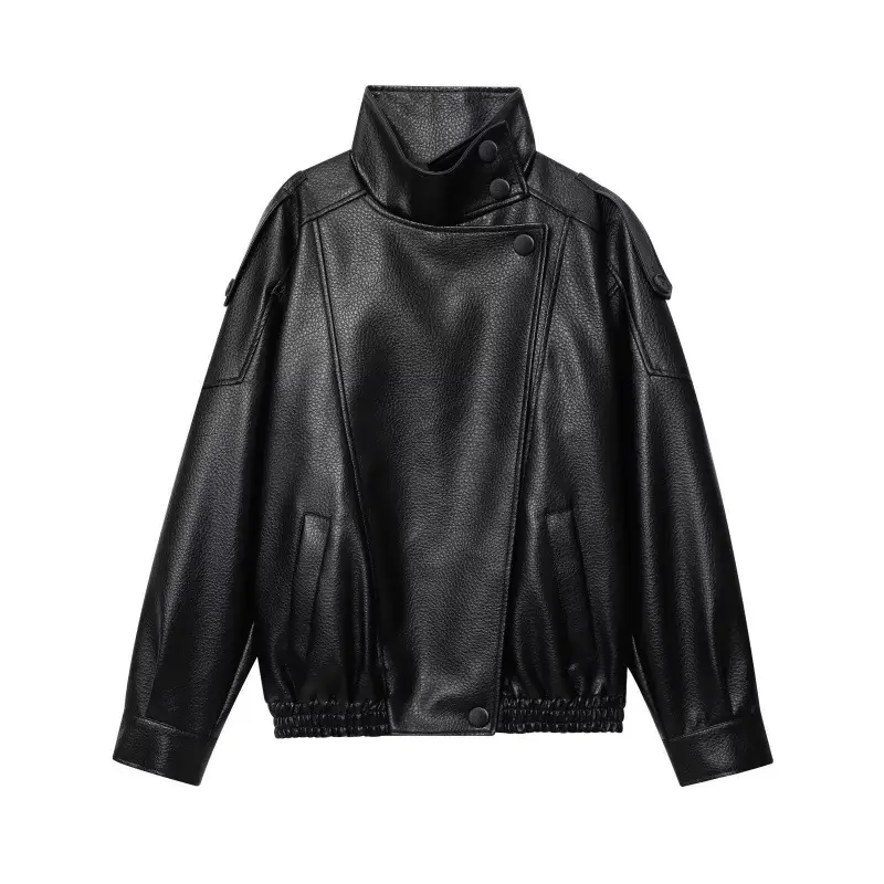 Cross-Border Women's Clothing Manufacturers Wholesale 2025 New Style Casual Lychee Leather Pu Leather Jacket