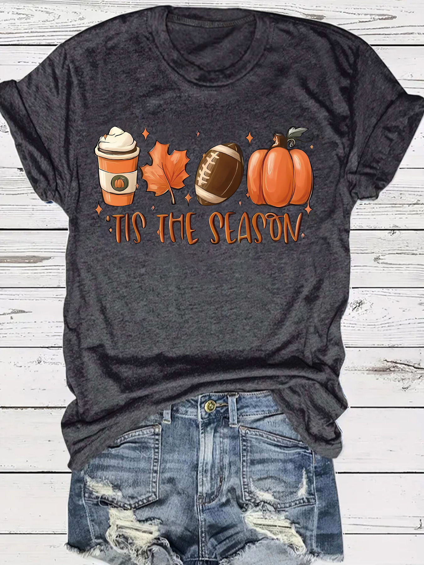European and American Summer Women's Pumpkin Baseball Coffee Maple Leaf Printing Crewneck Halloween Casual Fashion T-shirt Foreign Trade Explosions