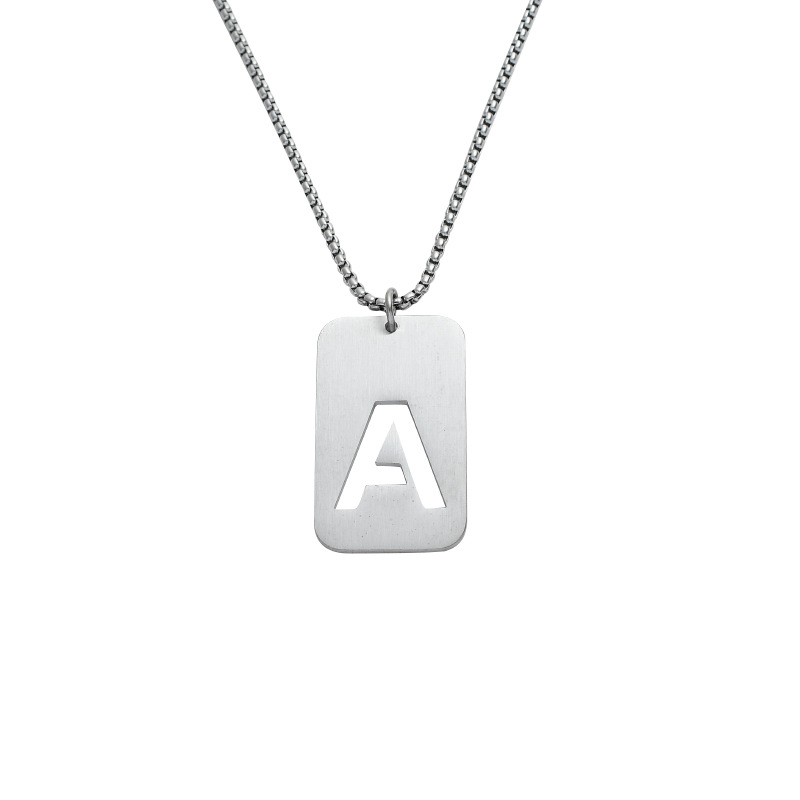 Surname Name English Alphabet Military Brand Necklace Hollow Men's and Women's Personality Simple Titanium Steel Couple Pendant All-match Accessories