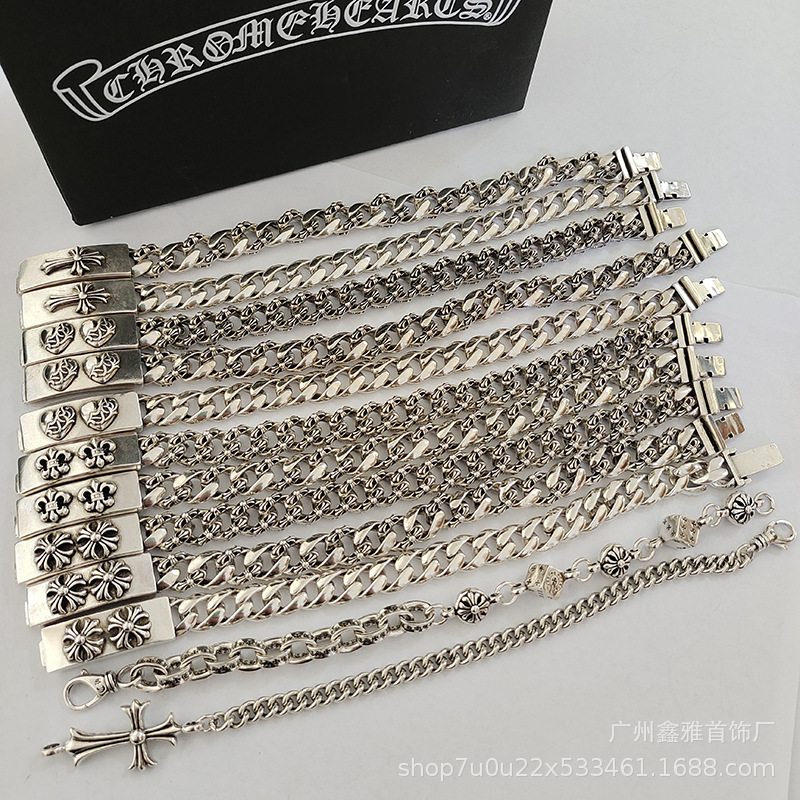 Ch Crouchun New Bracelet Sword Anchor Cross Flower Men's and Women's Hand Accessories European and American Retro Fashion S925 Label Bracelet
