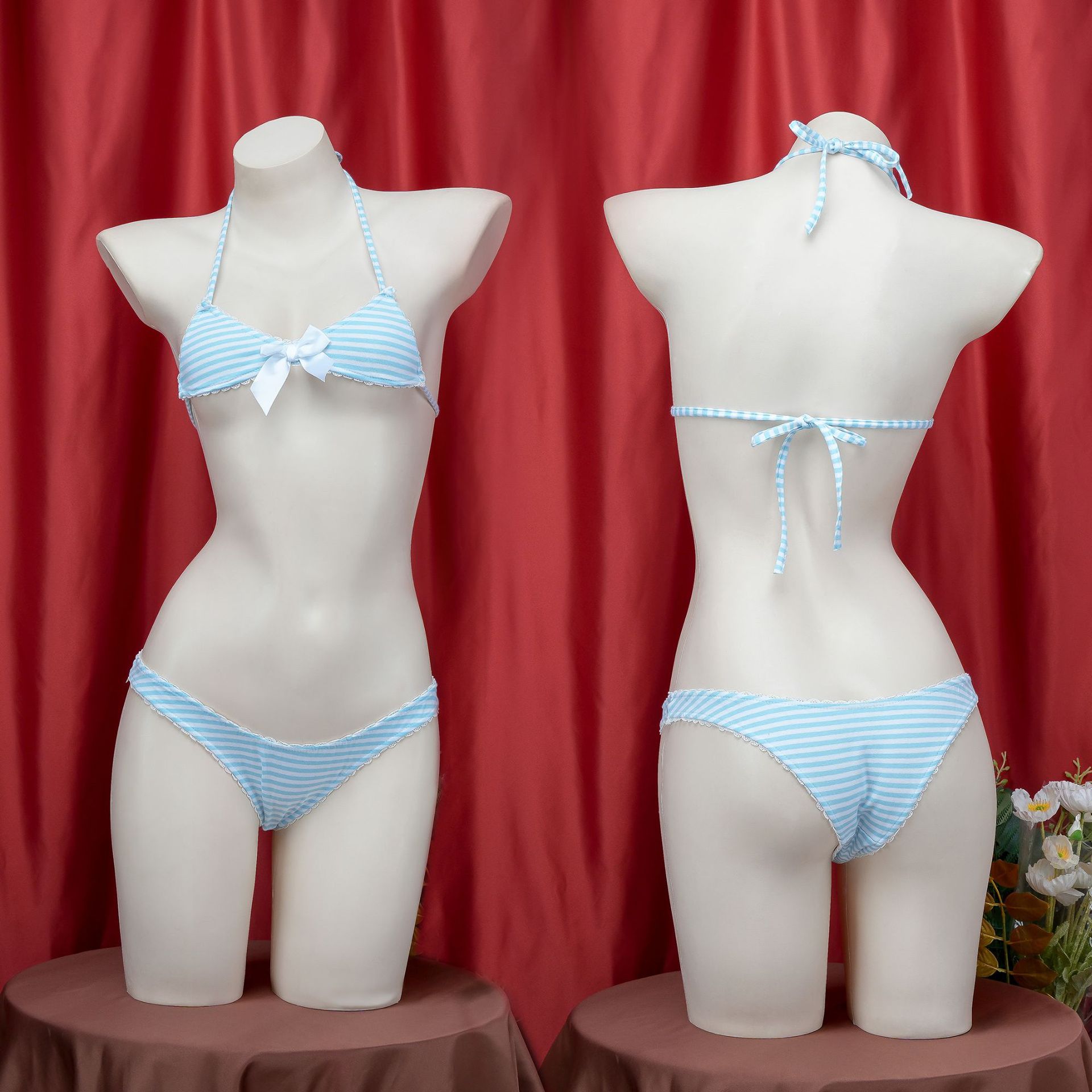 Sexy Intimates Set Three-Point Stripesd Bikini Sexy Hot Figure-Showing Pajamas Private Clothing for Women C2104