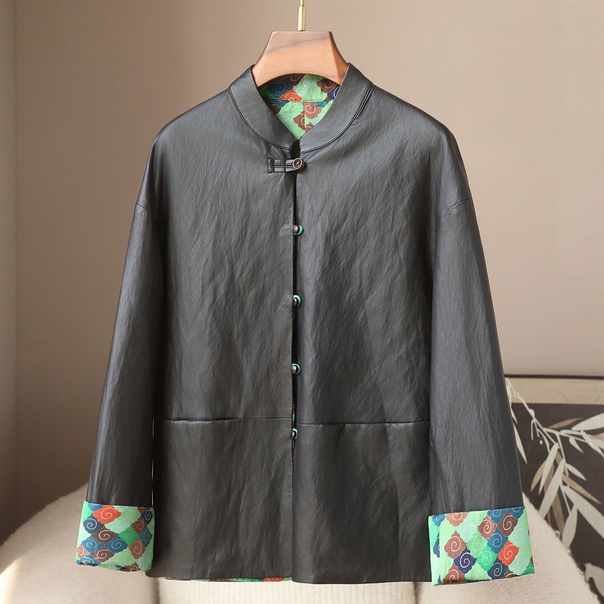 Small Quantity Fashion Clothing 2026 Spring New Style Versatile Round-Neck Chinese Style Pu Leather Jacket Reversible New Chinese Style Coat for Women
