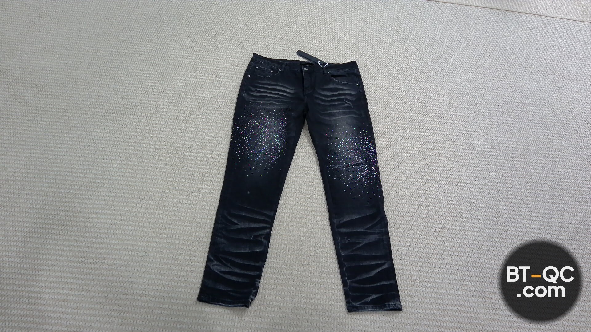 Amiri Black Skinny Jeans with Rhinestone Embellishments QC