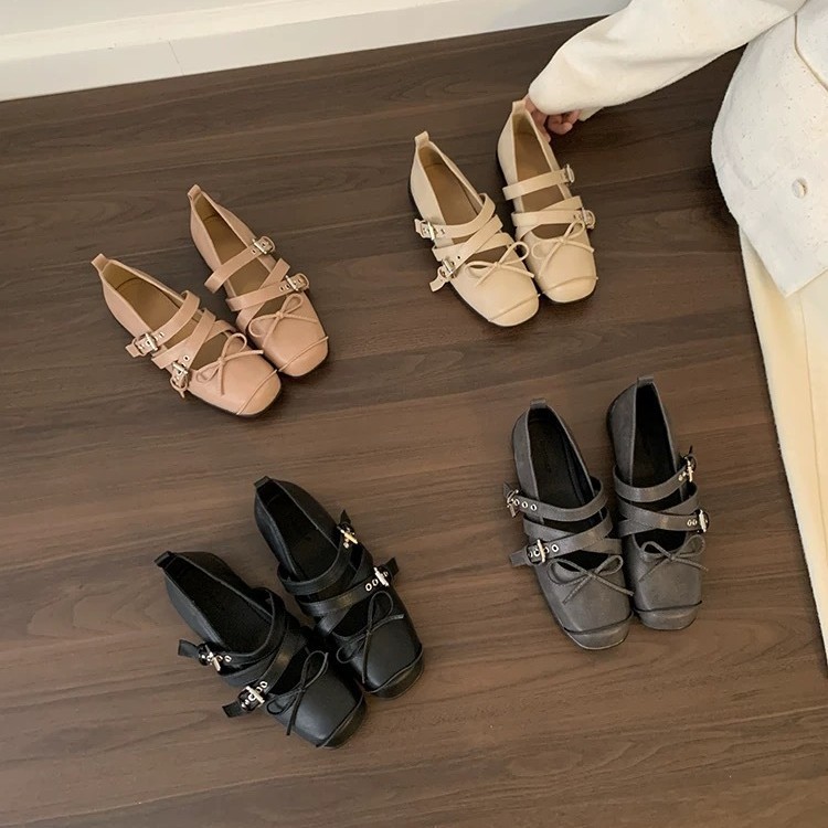 Retro Niche Design Shallow-Mouthed Single Shoes for Women 2026 New Style Versatile with Skirts Cross-Strap Ballet-Style Mary Jane Shoes