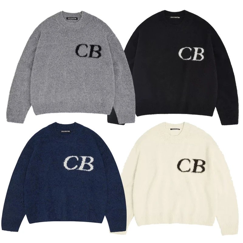 跨境美潮cole buxton休闲复古CB字母毛衣秋冬宽松针织毛裤套装