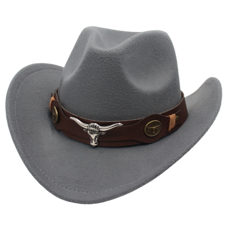 Foreign Trade Xizang-Style Felt Hats with Cow Head Accessories, Ethnic Style Wholesale Hats for Men and Women